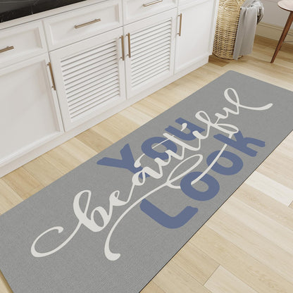 MontVoo-Bath Mat Rug Long Non Slip Super Absorbent Bathroom Runner Stain Resistant Quick Dry Thin Bathroom Mat Fit Under Door-24"x70",Blue-Look