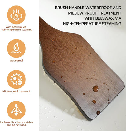 Back Scrubber Shower Brush,Dry Brushing Body Brush with 17.7 Inch Curved Long Handle, Natural Bristles for Lymphatic Drainage, Soft & Stiff Bristles Available (Medium-Soft Horsehair)