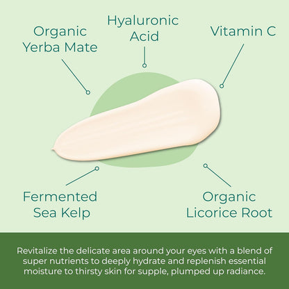 Miracle Sea Kelp Eye Cream Hydrating & Correcting Yerba Mate Caffeine & Hyaluronic Acid for Dark Circles Bags & Puffiness - Daily Anti Aging Moisturizer for Women & Men, Vegan - 1 Oz