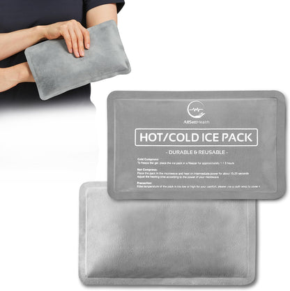 Reusable Ice Packs for Injuries - (10" x 6") Soft Ice Pack with 1 Sided Velvet Soft Fleece Fabric, Flexible Hot and Cold Gel Ice Pack Set, Grey, Pack of 2