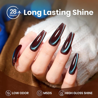 Beetles Brown Cat Eye Gel Nail Polish - Aurora Mocha Cat Eye Gel Polish, 15ML Blue Powder Brown Glitter Fall Gel Polish Magnetic Shimmer Effect Soak Off UV Nail Art Design Manicure Gifts for Women