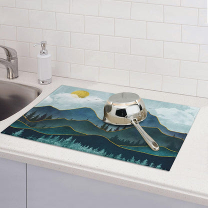 Mountain Peaks Nature Landscape Microfiber Dish Drying Mat for Kitchen Counter 18"x24" Modern Decorative Dishes Pad Dish Drainer Rack Mats Washable Absorbent Fast Dry