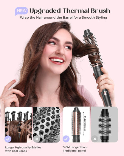 5 in 1 Curling Iron with Thermal Brush and 4 Interchangeable Ceramic Barrels(1/2 to 1 1/2 inch), Curling Wand Set with Flat Iron, Fast Heating, Dual Voltage Hair Curler, Gifts for Women