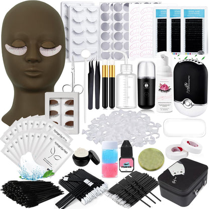 Lash Extension Kit Eyelash Practice for Beginners Professional Set with Mannequin Head Removable Eyelids USB Fan Spraye Individual False Lash Eyelash Strips Shampoo Brush Supplies Storage box