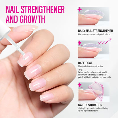 CHUCHU Nail Strengthener Base Coat: Quick Dry Protein Clear Hardener Polish - Repair Ridge Filler for Women Men Beginners Home Salon Gift - 15ML