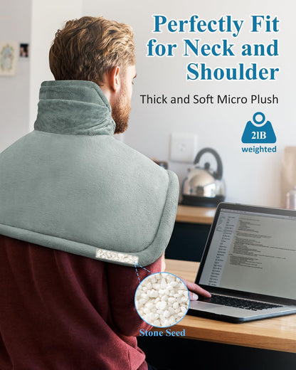Heating Pad for Neck and Shoulder, Birthday Gifts for Men Women Dad Mom, Electric Weighted Heat Pad for Back Pain Relief, Christmas Gifts, Grey