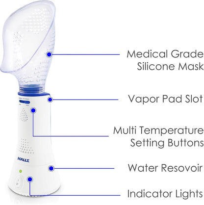 Crane x Halls Personal Vaporizer Steam Inhaler, Throat Steamer, Warm Steam Sinus Inhaler for Congestion and Cough Relief, Vapor Pad Compatible, Vocal Steamer for Singers