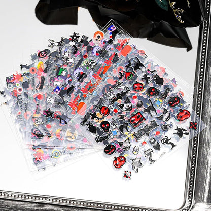 24 Sheets Halloween Nail Stickers Pumpkin Ghost Face Nail Decals 3D Self-Adhesive Nail Supplies Spider Web Cat Bat Nail Art Stickers for Acrylic Nails for Women Kids DIY Manicure Decorations