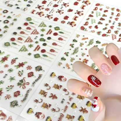 30 Sheets Christmas Nail Art Stickers 3D Self- Adhesive Pegatinas Uñas Snowman Snowflake Nail Decals White Red Christmas Nail Supplies for Women and Girls