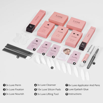 Luxe Cosmetics - Lash Lift Kit - Complete Set for Eyelash Lifting - New Pro Version - Easy to Apply and Long Lasting Finish - Professional Results up to 8 Weeks