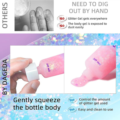 DAGEDA Body Glitter Gel, Face Glitters Body Gel Sequins Shimmer Liquid Eyeshadow, Chunky Glitter for Face Hair Nails, Holographic Cosmetic Laser Powder Festival Glitter Makeup 1.7oz (Light Pink)