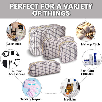 Mini Makeup Pouch for Purse, Nylon Travel Toiletry Organizers Small Cosmetic Bag for Women Girl, Checkered Cute Zipper Coin Purse Preppy Storage Bag for School Work(Mini-Checkered)