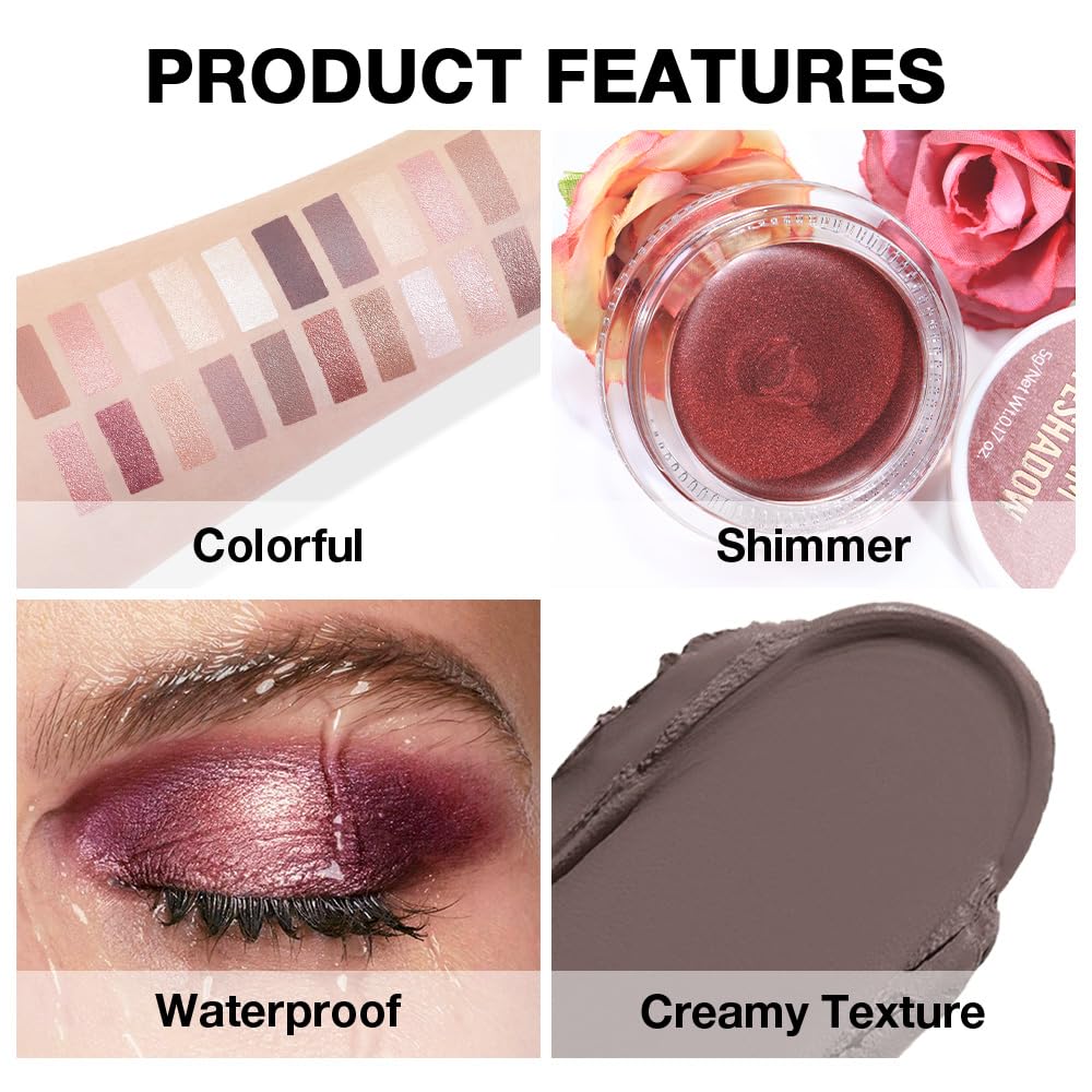 evpct Matte Chocolate Dark Brown Single Cream Eye Shadow Palette Pot Makeup for older Women, Highly Pigmented Monochrome Cream to Powder Eyeshadow Palette Matte Liquid eyeshadow, Natural Waterproof