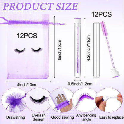 Zhehao 80 Pcs Lash Shampoo Bottle Brushes Kit 20 Foam Pump Dispensers 20 Lash Shampoo Brushes 20 Eyelash Aftercare Bag 20 Cleaning Pipes, Eyelash Extension Supplies(Purple)