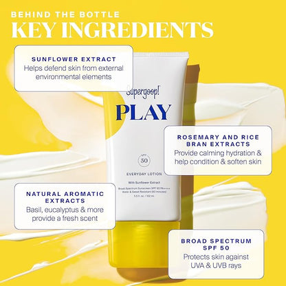Supergoop! Summer PLAY Bundle - Includes PLAY Everyday Lotion (5.5 oz) + PLAY Antioxidant Body Mist (6 oz) - Broad Spectrum Sunscreen for Sensitive Skin - Clean Ingredients - Great for Active Days