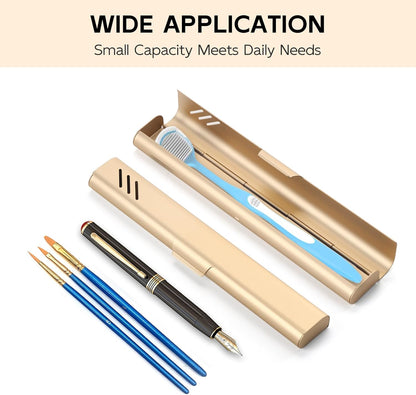 Travel Toothbrush Case, 2Pack Portable Toothbrush Holders, Durable Aluminum Toothbrush Storage Box, Small Breathable Manual Toothbrush Container for Traveling, Camping, Business Trip - Gold