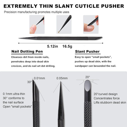 Cuticle Pusher Cuticle Nipper Set, Russian Pre-Treatment Nail Pushers, Cuticle Remover with 100/180 Grit Sandpaper, 7mm Full Jaw Cuticle Trimmer, Nail Care for Manicure Pedicure Nail Art