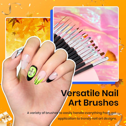 Beetles 31pcs Nail Art Brushes, Dotting Tools, Nail Art Pens, Dust Brush, Striping Liner Fingernail Drawing Pens with Palette Holder All in One for Starter Manicure Design Set