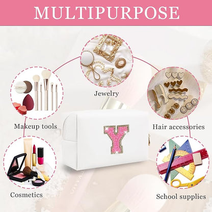 Initial letter patch makeup bag,