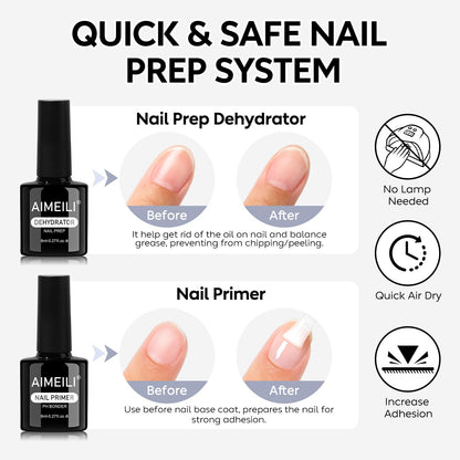 AIMEILI Nail Dehydrator Primer Nail Glue Blooming for Gel Nail Polish 4pcs, Cruelty Free, Vegan, U V LED Nail Art