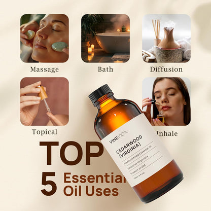 VINEVIDA Cedarwood Virginia Essential Oil 4 oz - Undiluted Oil - DIY Candle Scents - Bulk Oil