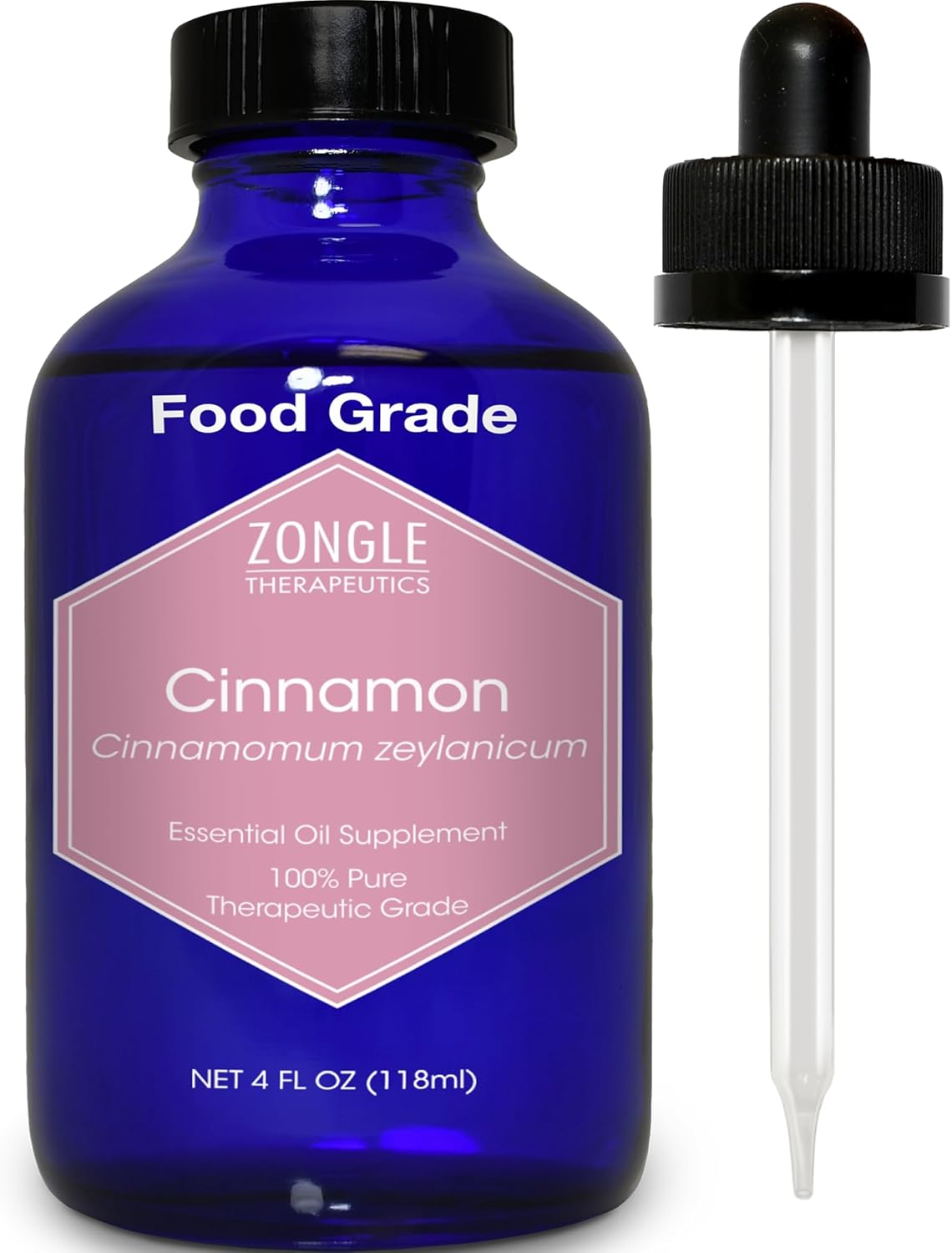 Cinnamon Essential Oil, Food Grade, for Candy, Cooking, Baking – 100% Pure, Edible, Cinnamon, Leaf, Oil, by Zongle Therapeutics, 4 OZ