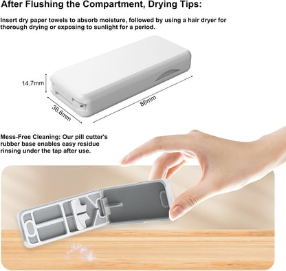 Pill Cutter with Auto Centering Device, Aluminum Pill Splitter with 316L Stainless Blade, Genuine Leather Case, Professional Pill Splitter for Cutting Small Pills or Large Pills(Plastic,White)