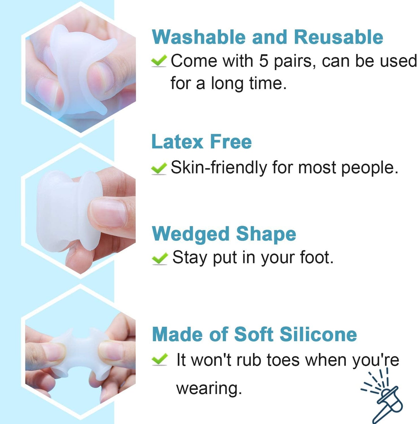 Povihome 10 Pack Gel Bunion & Toe Spacers Separators (0.3'' Thick) and Straightener Orthotics for Bunion Overlapping Toes, Bunion Toe Pain Relief - S Size