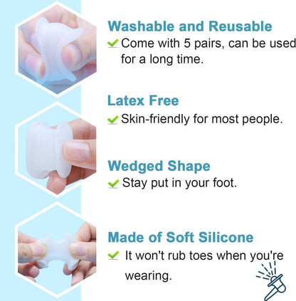 Povihome 10 Pack Gel Bunion & Toe Spacers Separators (0.3'' Thick) and Straightener Orthotics for Bunion Overlapping Toes, Bunion Toe Pain Relief - S Size