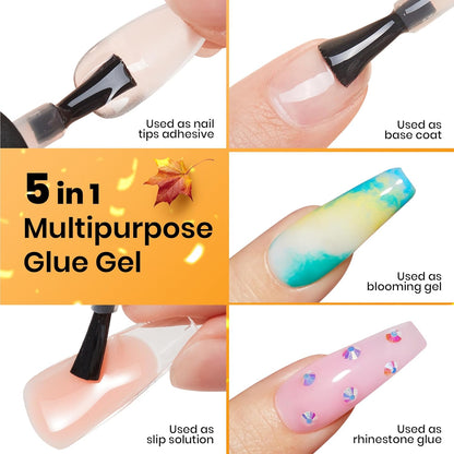 beetles Gel Polish 2 Pcs 15ml Nail Glue Kit for Acrylic Nails, 5 in 1 Super Strong Brush in Nail Gel Glue for False Nails Tips and Gel Nail Polish Led Lamp Required Nail Art Gift