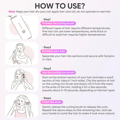 Cordless Curling Iron Brush, 3-in-1 Portable Curling Iron, 2024 New Hair Straightener Comb, 7000Mah USB Rechargeable Travel Hair Curler for Women, White