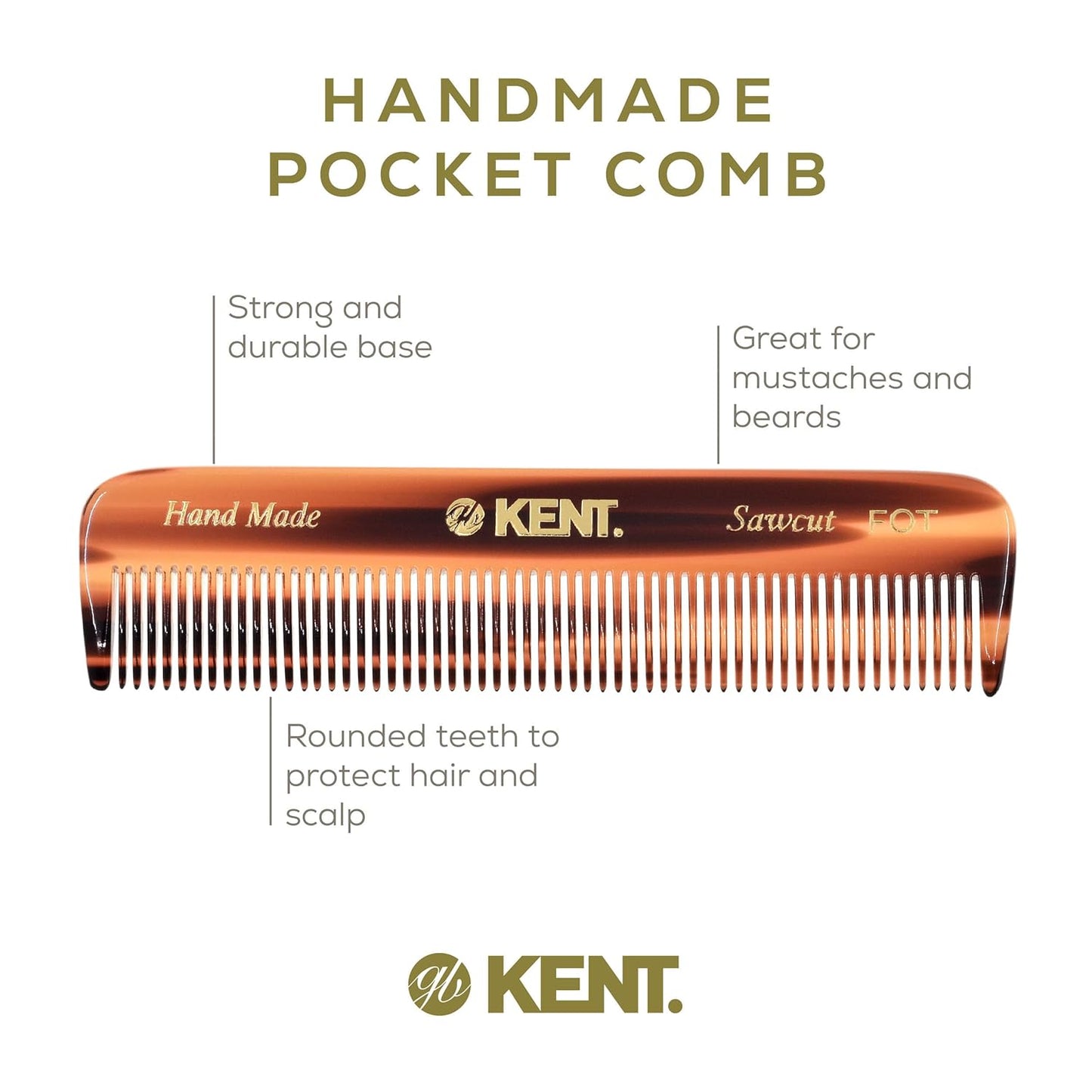 Kent Beard and Mustache Grooming Set - Handmade Pocket Combs for Men's Travel and Home Use, Mini Combs for Grooming