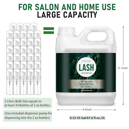 Lash Shampoo Bulk, Eyelash Cleanser for Extensions 2 Liters, Safe Makeup Remover, Non-irritating or Burning Eyelid Foaming Cleanser for Professional Salon and Home Use (Forest-2L)