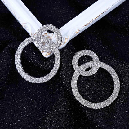 Vintage Crystal Circle Drop Earrings Double Circle Hoop Earrings Gold Cz Circle Dangle Earrings CZ Hollow Circle Earrings Jewelry for Women