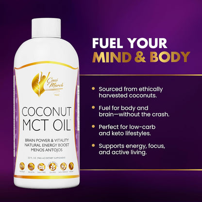 Cocó March N.M.D MCT Oil - Intermittent Fasting Support, Metabolism & Brain Power Boost, Natural Energy from Coconut, Free from Gluten, Dairy, Soy, Vegan & Keto-Friendly, 32 Fl Oz