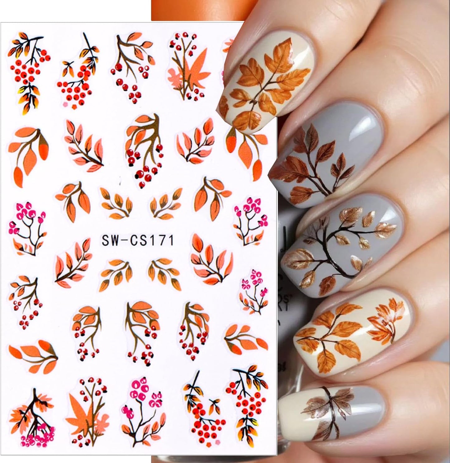 4pcs Fall Nail Stickers for Nail Art, 3D Autumn Fox Leaves Flowers Nail Decals Thanksgiving Leaf Pattern 3D Self-Adhesive Nails Sliders Fall Sticker for Nails Decoration DIY Manicure Accessories