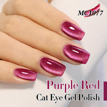 Double Rhythm 0.5 OZ Cat Eye Gel Polish with Magnet 15ML Holographic Glitter Shimmer Translucent Jelly Color Magnetic Nail Polish Salon DIY at Home (MC1077)