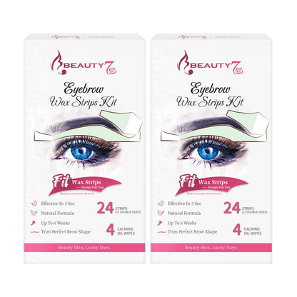 Beauty7 Wax Strips Kit for Sensitive Skin, Facial Hair Removal for Eyebrow, Lip, 24 Strips & 4 Calming Oil Wipes, At Home Waxing for Women