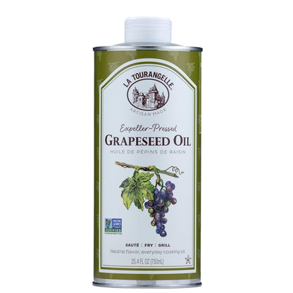 La Tourangelle, Expeller-Pressed Grapeseed Oil, High Heat Neutral Cooking Oil, Cast Iron Seasoning, Also Great for Skin, Hair, and DIY Beauty Recipes, 25.4 fl oz