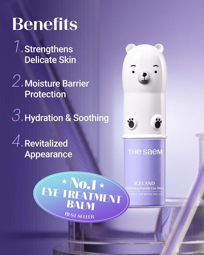 THESAEM Iceland Hydrating Peptide Eye Stick 0.38 oz - Elasticity, Cooling, Moisturizing Eye Balm for Loose Skin – Under Eye Treatment - Balm to Smooth Skin Texture - Daisy Flower Scent