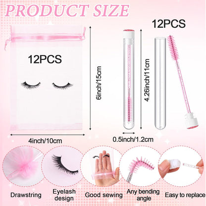 Zhehao 80 Pcs Lash Shampoo Bottle Brushes Kit 20 Foam Pump Dispensers 20 Lash Shampoo Brushes 20 Eyelash Aftercare Bag 20 Cleaning Pipes, Eyelash Extension Supplies(Pink)
