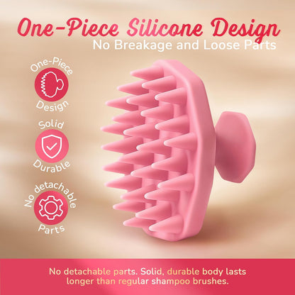 Silicone Scalp Scrubber - Massage Shampoo Brush, Soft Bristles for Hair Growth & Dandruff Removal - Ergonomic Design, Wet & Dry Use, Deep Cleansing Scalp Exfoliator for All Hair Types - Pink