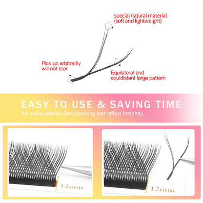 Lash Extensions 3 Tips Triple yyy Eyelash Extensions W Shape 0.07mm Thickness C Curl Mix 8-15mm Premade Fans Easy Fan Volume Lashes Matte Black Crisscross(YYY-Triple-0.07-C,8-15mm Mix)