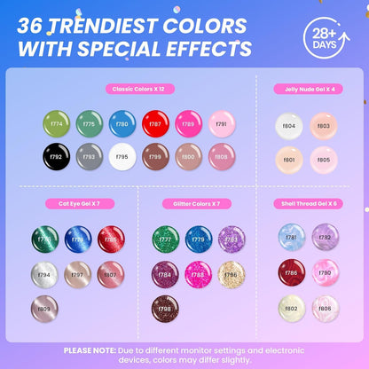 Beetles Gel Nail Polish Kit with U V Light - Gift Box Wild Gleam Collection 36 Colors Nail Polish Kit 75 Pcs for Women Girls Gel & Top Base Coat with Brushes & False Nails Tip Must Have Salon at Home
