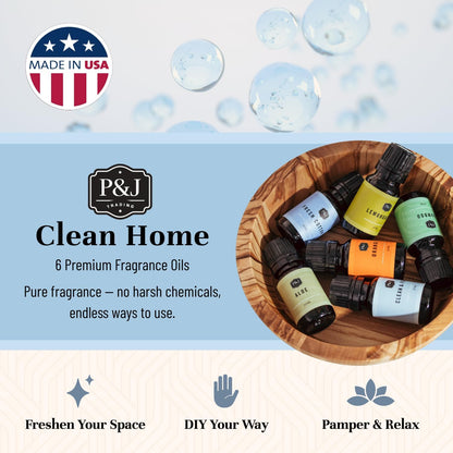 P&J Fragrance Oil Clean Home Set | Lemongrass, Fresh Cotton, Clean & Fresh, Aloe, Bamboo, Orange Candle Scents for Candle Making, Freshie Scent, Soap Making Supplies, Diffuser Oil Scents