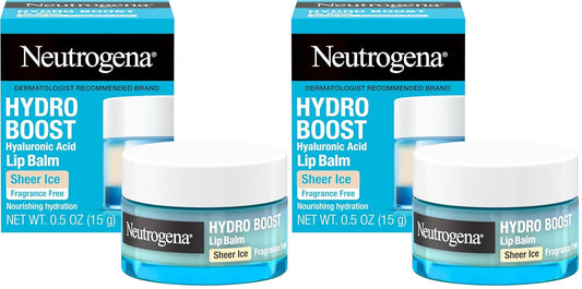 Neutrogena Hydro Boost Hyaluronic Acid, Unscented Lip Balm Leaves Lips Feeling Hydrated, Sheer Ice Nude Lip Balm with a Sweet Sugar Flavor, Fragrance Free, 0.5 oz (Pack of 2)