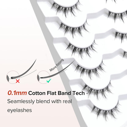 Manga Lashes Natural Look Anime Eyelashes Wispy 3D Volume 0.1MM Thin Band Manhua Lash Korean Asian Style 10mm Short Eyelash C Curl 7 Pair Siligli