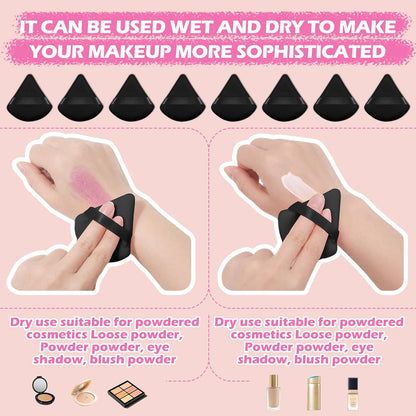 12 Pieces Powder Puff Face Triangle Powder Puff Soft Velour Makeup Puff Velour Puffs for Face Wet and Dry Cosmetic Foundation,Body Powder Blender Loose Mineral Powder Makeup Tool (Black,12 Pcs)