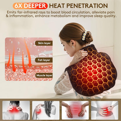 30S Fast Heating Pad for Neck and Shoulders, 6X Deeper Pain Relief, Weighted Far Infrared Heat pad, 24"X20" Extra Large, Faux Rabbit Fur Fabric, 4H Auto Off,Memory Function, Gifts for Birthday