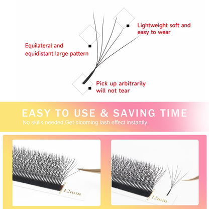 W Lash Extensions 5D Eyelash Extensions W Shape 0.07mm Thickness C Curl Mix 8-15mm Premade Fans Individual Lashes Matte Black Volume 12 Rows Crisscross False Eyelashes(W-5D-0.07-C,8-15mm)